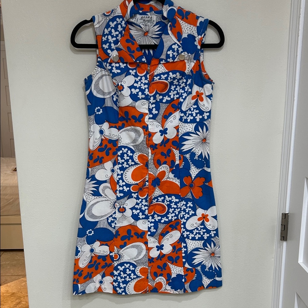 Vintage Hawaiian 60’s Sleeveless Dress - Blue and Orange